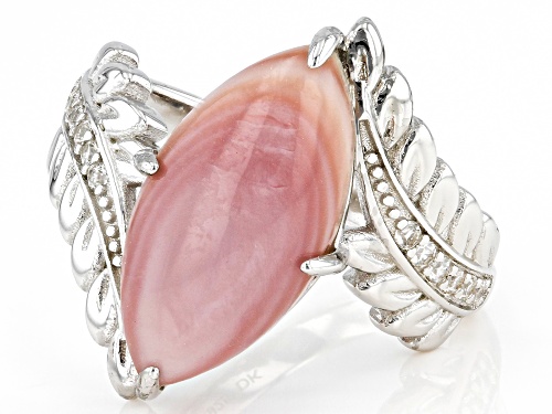 Pink Mother-Of-Pearl With 0.09ctw White Zircon Rhodium Over Sterling Silver Ring - Size 6