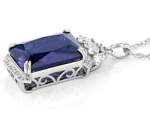 12.75ct Lab Blue Sapphire With 0.77ctw Lab White Sapphire Rhodium Over Silver Pendant Chain