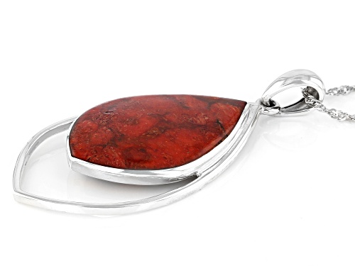 31.5x20mm Fancy Cabochon Coral Rhodium Over Sterling Silver Pendant With Chain