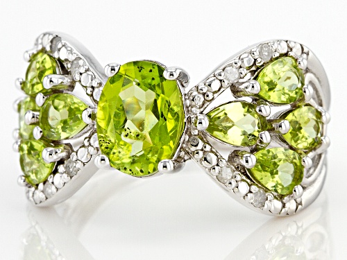 2.67ctw Manchurian Peridot™ With 0.06ctw White Diamond Accent Rhodium Over Sterling Silver Ring - Size 8