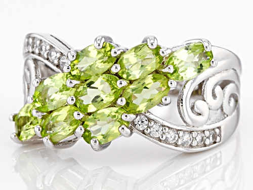 1.76ctw Oval Manchurian Peridot™ With .18ctw White Zircon Rhodium Over Sterling Silver Ring - Size 7