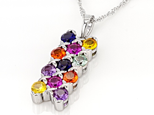 2.45ctw Lab Created Multi Color Sapphire Rhodium Over Sterling Silver Pendant With Chain