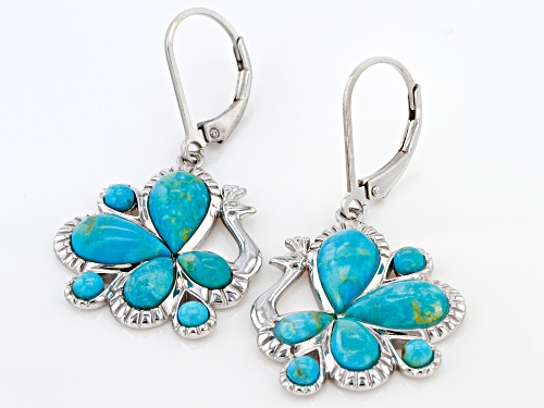 6x3mm, 10x5.5mm, 2.5mm, 7x4mm Turquoise Rhodium Over Sterling Silver Peacock Earrings