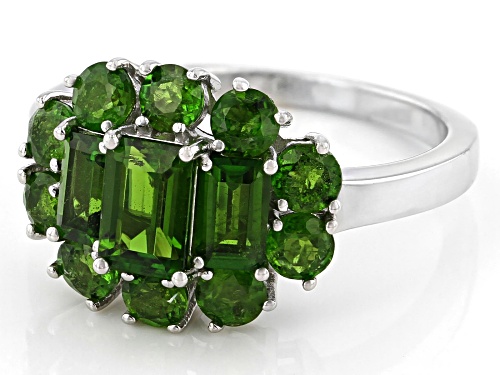 2.01ctw Octagon and Round Chrome Diopside Rhodium Over Sterling Silver Ring - Size 8