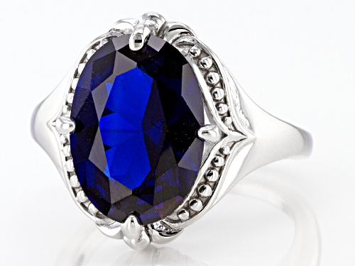 6.00ct Lab Created Blue Spinel Rhodium Over Sterling Silver Solitaire Ring - Size 7