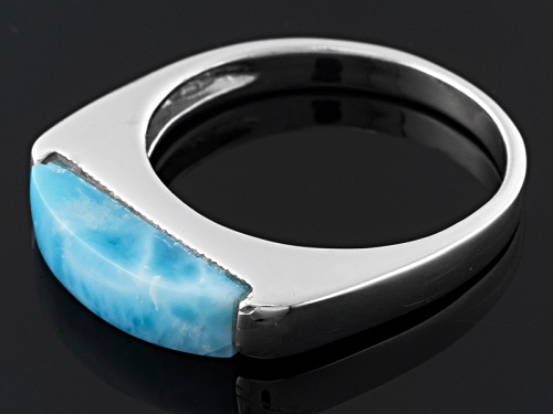 Free Form Cabochon Larimar Rhodium Over Sterling Silver Ring. - Size 7