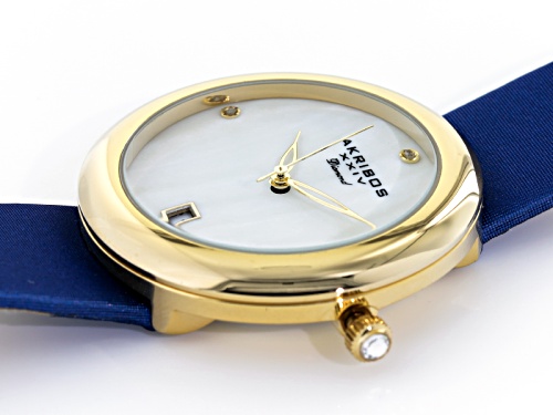 Akribos Ladies Gold Tone Blue Strap Watch And Jewelry Box Set