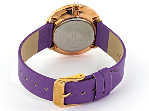Akribos Ladies Gold Tone Purple Strap Watch And Jewelry Box Set