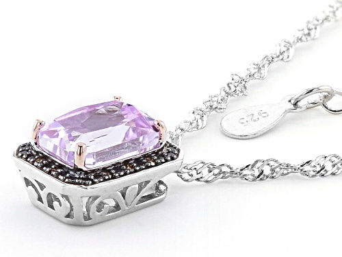 2.34ct Radiant Cut Kunzite with .03ctw Champagne Diamond Accent Rhodium Over Silver Pendant/Chain