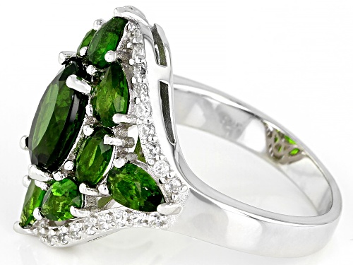 3.58ctw Oval & Pear Shape Chrome Diopside With .46ctw Round White Zircon Rhodium Over Silver Ring - Size 7