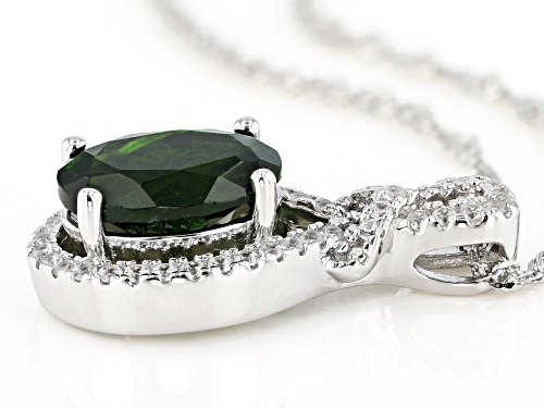 2.04ct Oval Chrome Diopside With .17ctw White Zircon Rhodium Over Silver Pendant With Chain