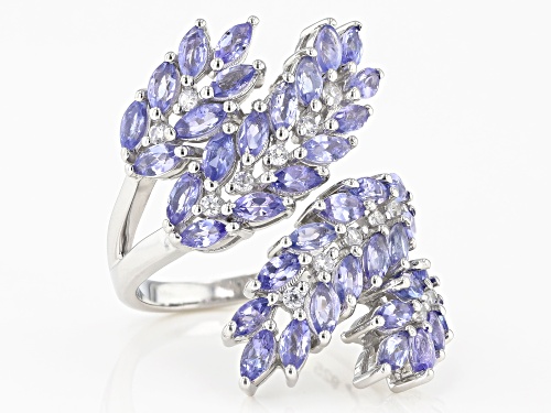 3.06ctw Marquise Tanzanite With .33ctw White Zircon Rhodium Over Sterling Silver Cluster Bypass Ring - Size 7