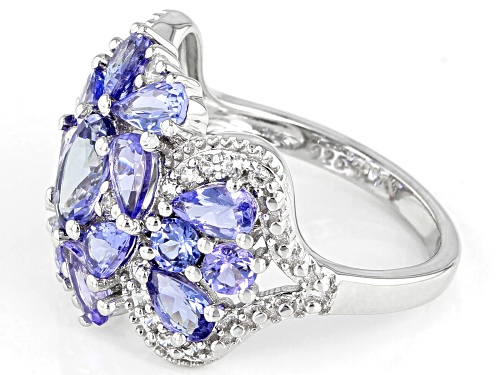 3.25ctw Mixed Shape Tanzanite With .24ctw White Zircon Rhodium Over Silver Cluster Band Ring - Size 8