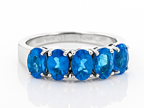 2.15ctw Oval neon apatite rhodium over sterling silver ring - Size 10