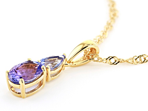 1.40CTW OVAL/PEAR SHAPE TANZANITE 18K GOLD OVER STERLING SILVER PENDANT W/CHAIN