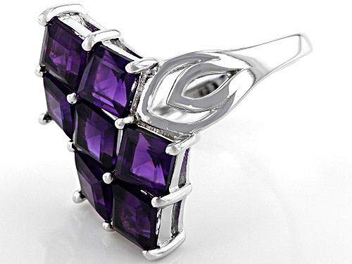 3.57ctw Square African Amethyst Rhodium Over Sterling Silver Cluster Ring - Size 7