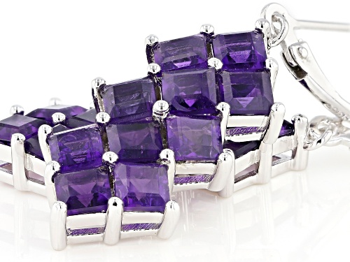 5.44ctw Square African Amethyst Rhodium Over Sterling Silver Dangle Earrings