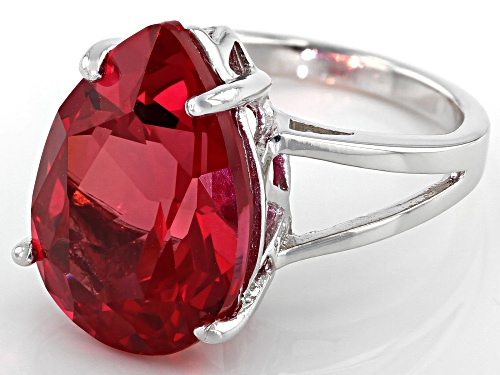 11.39ct PEAR SHAPE LAB CREATED PADPARADSCHA SAPPHIRE RHODIUM OVER STERLING SILVER RING - Size 7