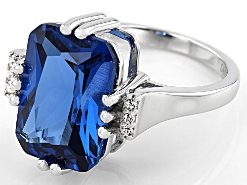 6.64ct Rectangular Lab Created Blue Spinel With .05ctw Round White Zircon Rhodium Over Silver Ring - Size 7