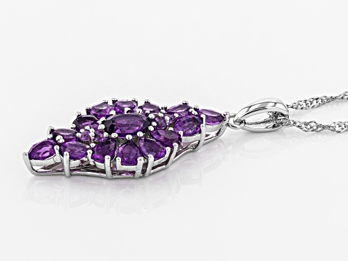 2.35ctw Oval, Pear Shape & Round African Amethyst Cluster, Rhodium Over Silver Pendant W/Chain