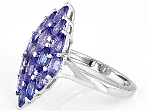 2.38ctw Marquise Tanzanite Rhodium Over Sterling Silver Cluster Ring - Size 8