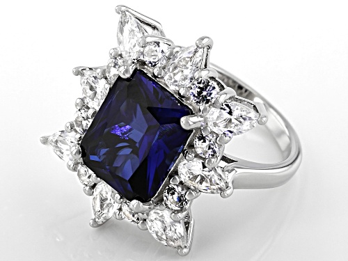 7.06ctw Lab Created Blue & White Sapphire Rhodium Over Sterling Silver Ring - Size 7