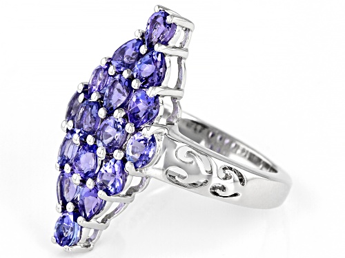 2.31ctw Oval and Pear Shape Tanzanite Rhodium Over Sterling Silver Ring - Size 7