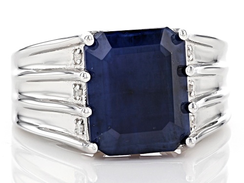 6.12ct Emerald Cut Blue Sapphire With .05ctw Diamond Accent Rhodium Over Sterling Silver Ring - Size 7