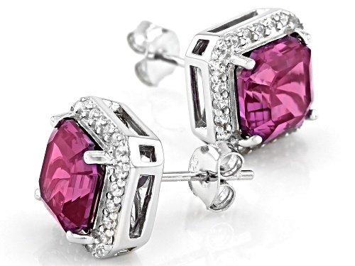 5.09ctw Purple Lab Created Color Change Sapphire & .41ctw White Zircon Rhodium Over Silver Earrings