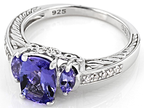1.54ctw Rectangular Cushion & Marquise Tanzanite With .14ctw White Zircon Rhodium Over Silver Ring - Size 8