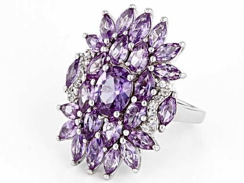 5.27ctw Purple Lab Created Color Change & White Sapphire Rhodium Over Sterling Silver Ring - Size 7