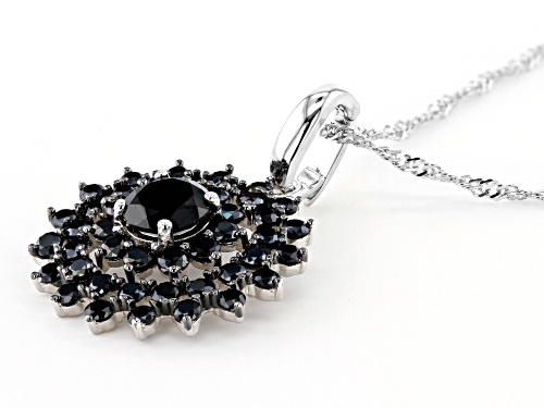 3.96ctw Round Black Spinel Cluster, Rhodium Over Sterling Silver Enhancer With Chain