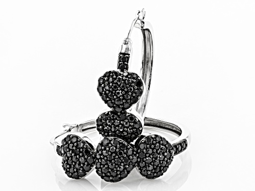 2.93ctw Round Black Spinel Rhodium Over Sterling Silver Heart Hoop Earrings