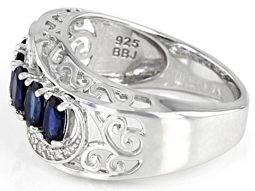 1.45CTW BLUE SAPPHIRE WITH .08CTW WHITE ZIRCON RHODIUM OVER STERLING SILVER RING - Size 8