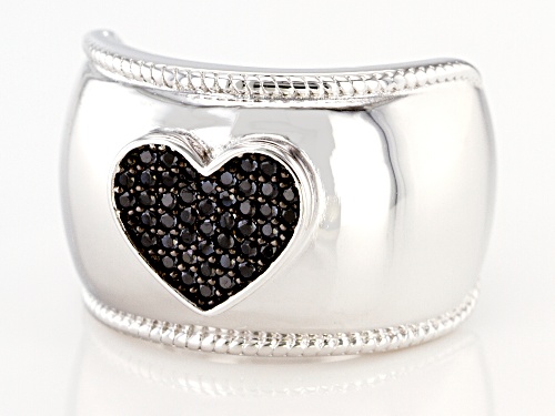 .24ctw round black spinel rhodium over sterling silver heart ring - Size 6