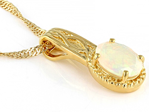 0.85ct Oval Ethiopian Opal 18K yellow gold Over Sterling Silver Pendant With Chain