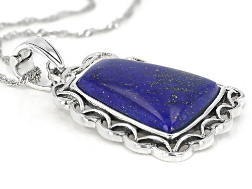 25X20MM FREE FORM LAPIS RHODIUM OVER STERLING SILVER ENHANCER WITH CHAIN