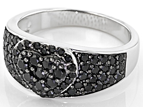 .99ctw Round Black Spinel Rhodium Over Sterling Silver Heart Detail Ring - Size 8