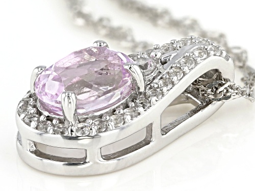 1.52ct Oval Kunzite With .38ctw Round White Zircon Rhodium Over Sterling Silver Slide With Chain