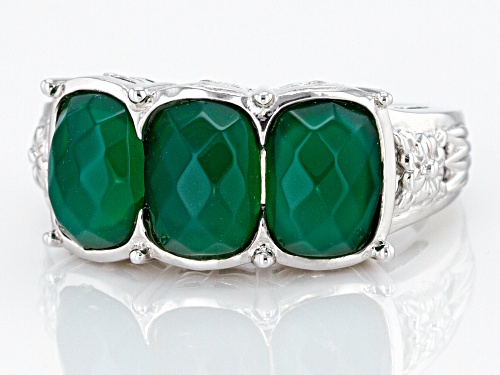 2.32ctw mixed shapes green onyx rhodium over sterling silver 3-stone ring. - Size 7