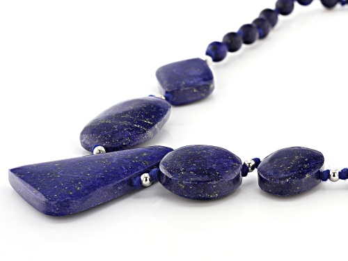 Lapis Lazuli Rhodium Over Sterling Silver Bead Necklace - Size 20