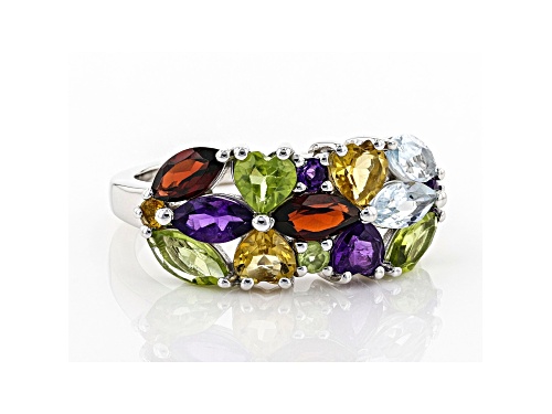 2.60ctw Multi-Gemstone Rhodium Over Sterling Silver Ring - Size 8