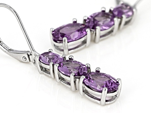 5.41ctw Oval Purple Lab Created Color Change Sapphire Rhodium Over Silver 3- Stone Earrings