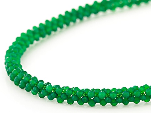 2.5-3mm Round Woven Green Onyx Bead Rhodium Over Sterling Silver Necklace - Size 18