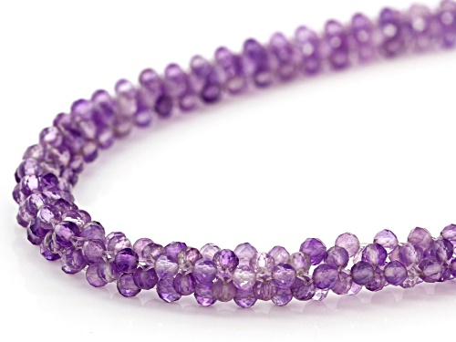 2.5-3mm Round Woven Rose de France Amethyst Bead Rhodium Over Sterling Silver Necklace - Size 18