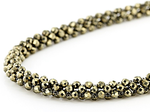 2.5-3mm Round Woven Pyrite Bead Rhodium Over Sterling Silver Necklace - Size 18