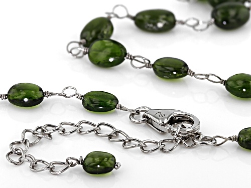 Graduated Oval Russian Chrome Diopside Beads, Rhodium Over Sterling Silver Necklace - Size 18