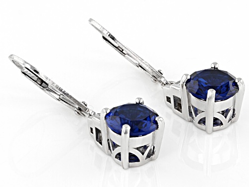 3.32ctw Lab Blue Spinel with 0.55ctw Lab White Sapphire Rhodium Over Sterling Silver Earrings