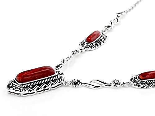 Mixed Size Cabochon Red Coral Sterling Silver Necklace - Size 18