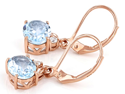 2.91ctw Oval Glacier™ Topaz With 2mm Rainbow Moonstone 18k Rose Gold Over Sterling Silver Earrings